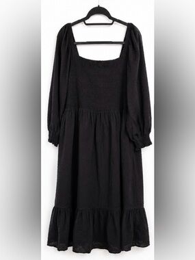 J.Crew Black Swiss Dot Smocked Midi Dress XXL Romantic Cottagecore